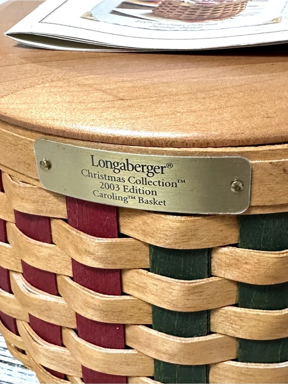 Longaberger 2003 Christmas Collection Caroling basket w/ lid & booklet new liner